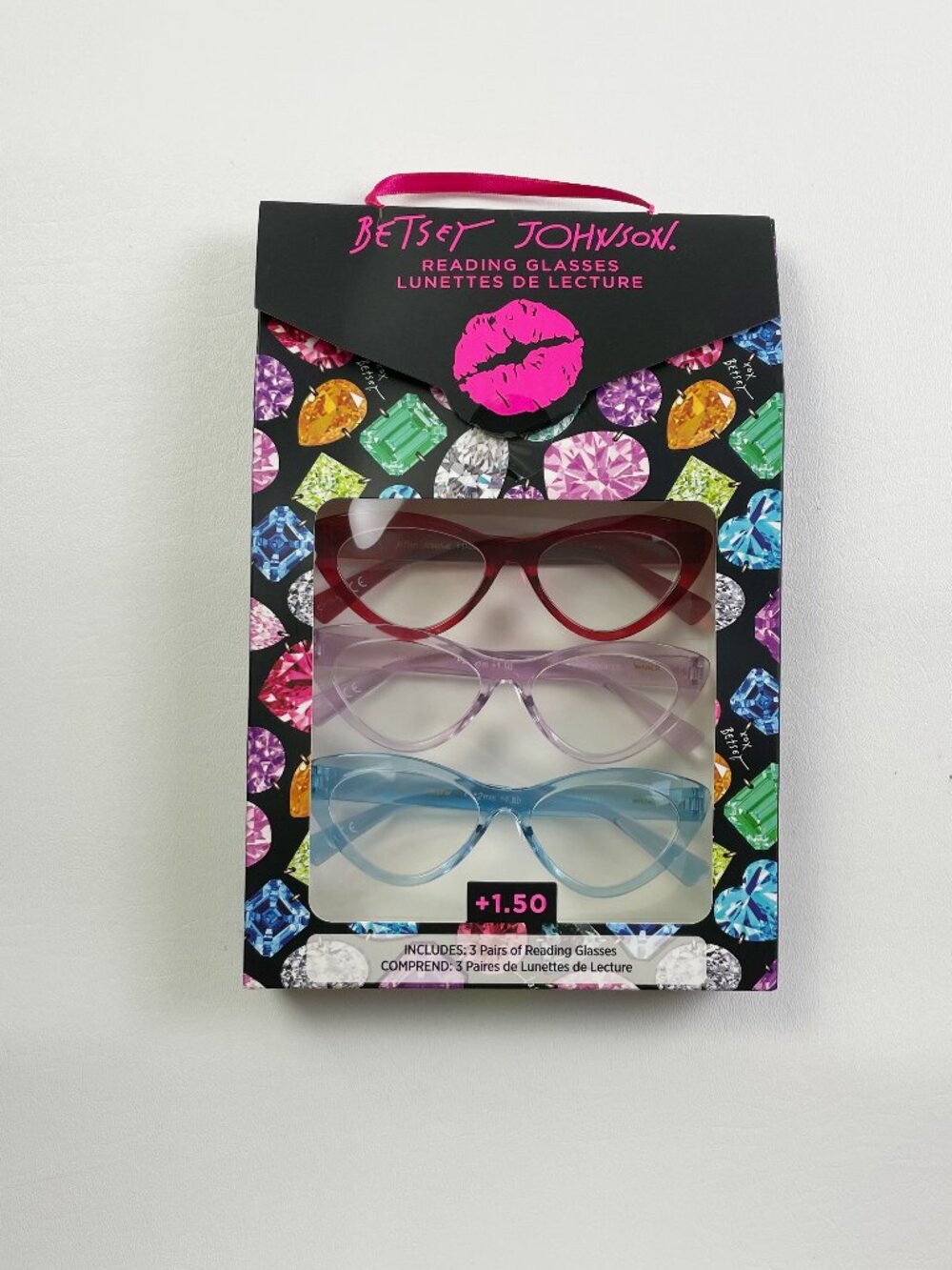 Betsey Johnson 3 Pack Reading Glasses +1.50 Red Purple Blue New